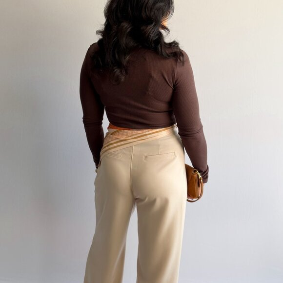 Women’s Ribbed Mock Neck Long-Sleeve Top – Brown - Picture 3 of 8